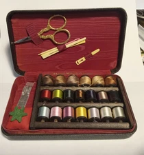 Antique Travel Sewing Kit Belding Heminway Darning Silk Leather Case