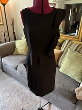 Calvin Klein Black Dress Sz 8 One Side Ruffle Sleeveless Sheath Peplum Cocktail