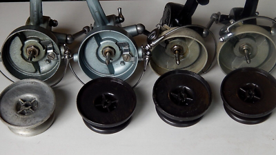 Early versions of 1950-60s' vintage ABU Record 444 spinning reels