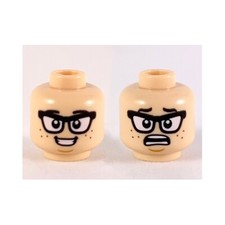 LEGO - Minifig, Head Black Glasses, Reddish Brown Freckles, Smile / Scared