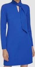 Calvin Klein Women's Blue Lined Pleated Faux Tie Neck Shift Dress Size 8
