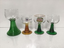 Vintage 4 Different Green and Amber Stemmed Crystal Wine Glasses For Adults