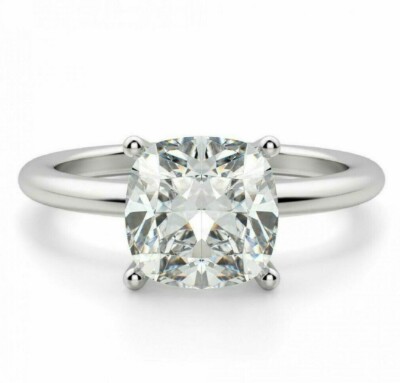 2 Ct White Cushion Cut Treated Diamond Ring Great Shine VVS1 Color F Certified !