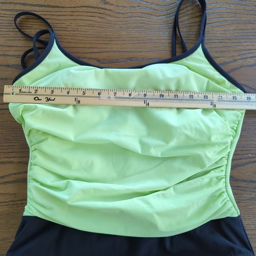 Trimshaper Women's one piece lime green black swimsuit size 14 ruched side - Picture 10 of 15