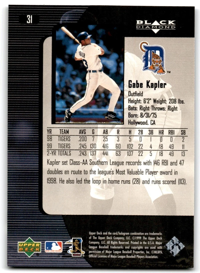 2000 Upper Deck Black Diamond Gabe Kapler Detroit Tigers #31 - Image 2 of 2