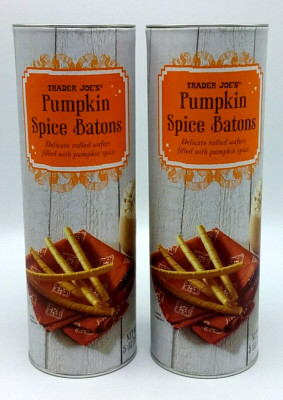 2x Cans Trader Joes Pumpkin Spice Baton Rolled Wafers 5 OZ Each Seasonal 12/2025