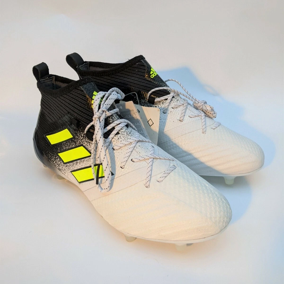 Adidas ACE 17.1 FG Primeknit Football Boots White Black Yellow S77035 UK 7.5