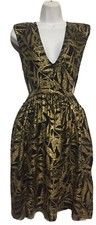 Auditions Dress black gold open side vintage polyester spandex pin up retro M