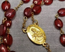 Vintage Rosary Catholic St Therese Of Lisieux Flat Red Beads Christian A11