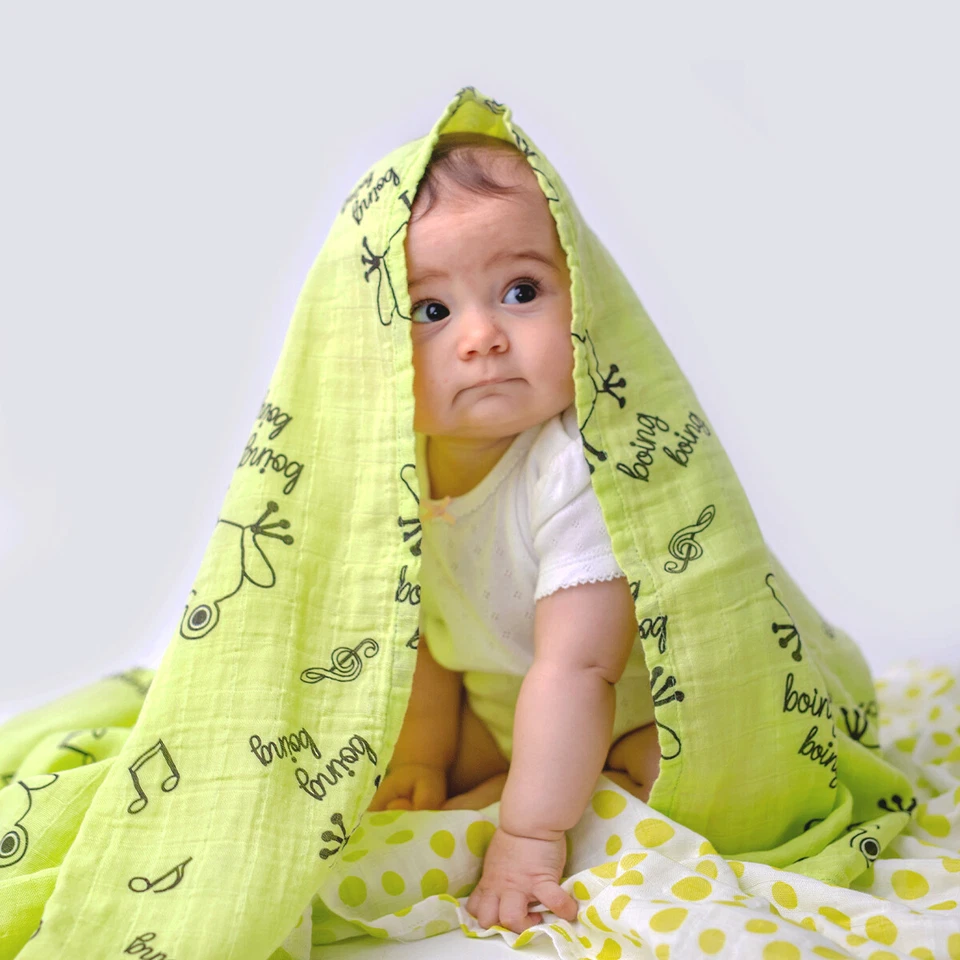 Milk&Moo Set of 2 Baby Muslin and Swaddle Blanket %100 Cotton 43x43 in - Image 3 of 4