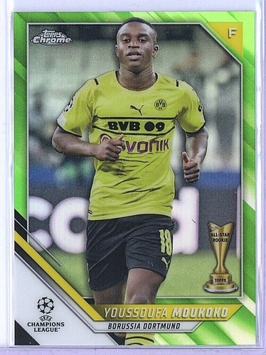 2021 Topps Chrome UEFA Champions League Soccer Neon Green Youssoufa Moukoko #194