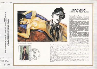 Philatelic Document A4 CEF 1980 MODIGLIANI WOMEN BLUE EYES nude naked woman