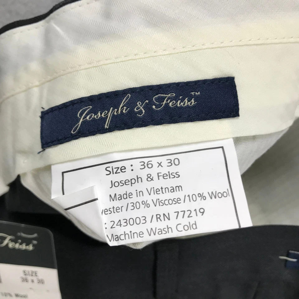 Pantalones Joseph & Feiss Para Hombre 36X30 Negro Lana Plisada Puños Pierna Recta Nuevos con Etiquetas Foto 2 de 4