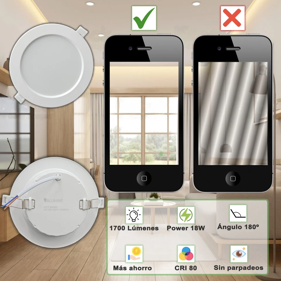 Pack 2 Downlight LED 18W, 1700 Lúmenes, 6500K, Corte 14 cm, Diámetro 18.5 cm - Imagen 2 de 4
