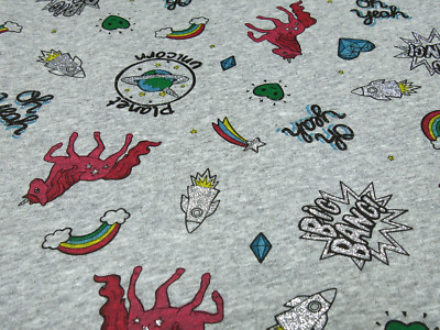 Stoffrest 19x150cm Sweatshirtstoff Alpenfleece Einhorn Glitzer