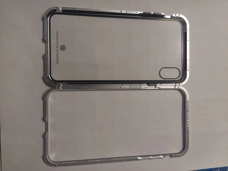 cover per iPhone x vetro callamitato  custodia copertina case 360° argento - Immagine 3 di 4