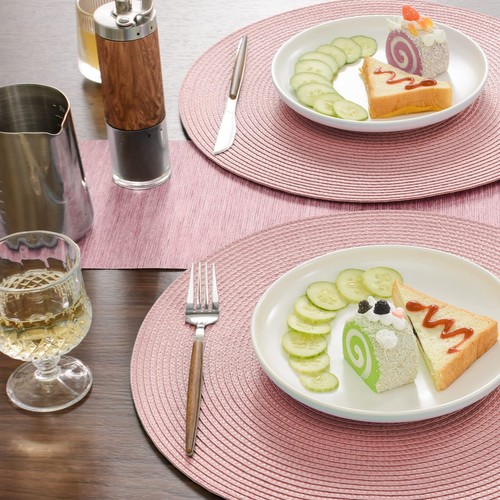 Pink Round Braided Placemats Woven Washable Non-Slip Table Mats 15 inch 4pcs - Picture 7 of 7