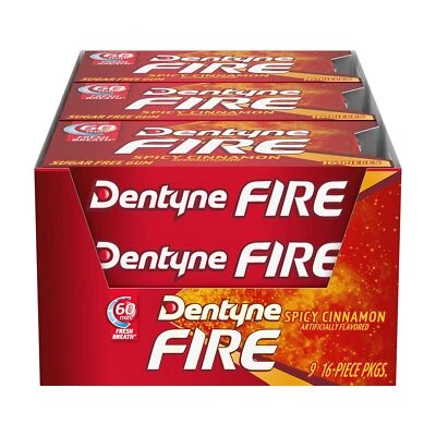 Dentyne Fire Spicy Cinnamon gomma da masticare senza zucchero, 9 confezioni (totale 144 pezzi)