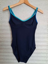 M&S Blue Swimsuit Navy Womens 32D One Piece Medium Leg Swimming Costume