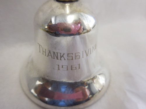 GORHAM CHANTILLY TABLE BELL STERLING SILVER HANDLE & PLATED BELL "THANKSGIVING" - Picture 3 of 6