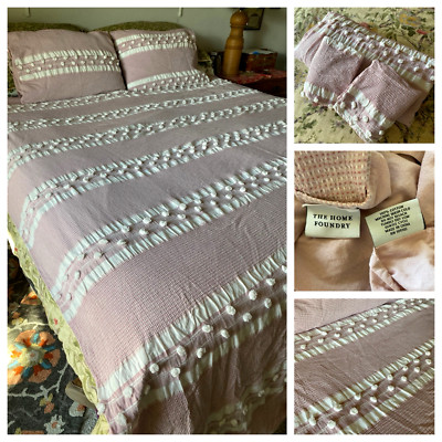 THE HOME FOUNDRY LAVENDER W/ WAFFLE & NOBBY DOT COTTON DUVET & SHAMS ~F/Q