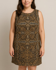 J. Jill Women’s Medium Brown Sleeveless Midi Shift Dress Scoop Neck CottageCore