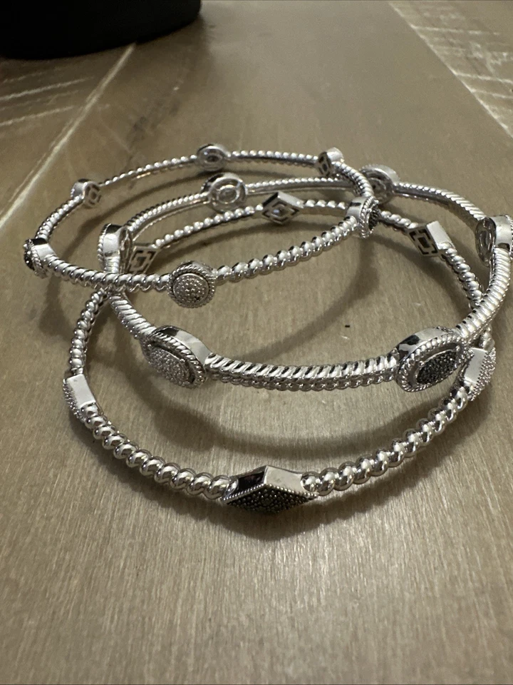 Vtg QVC 3 Affinity Black and White Diamond Sterling Geometric Bangles 48 - Image 4 of 4