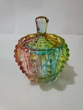 Retro Colorful Embossed Glass Apothecary Jar With Lid - Candy, Trinket, Jewelry 