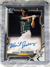 Michael Guldberg 2021 1st Bowman Chrome Prospect On-Card Auto #CPA-MG Athletics