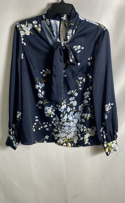 Ted Baker Women's Narlia Graceful Tie Neck Blouse Navy Blue Floral Sz 2 NWT
