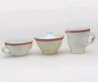Vintage PYREX 1950's Flamingo Pink & White Creamer Covered Sugar Bowl & Mug Set