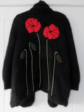 OPAL DESIGNER COLLECTION MOHAIR HANDMADE BLACK RED POPPY CARDIGAN JACKET 10 12 M