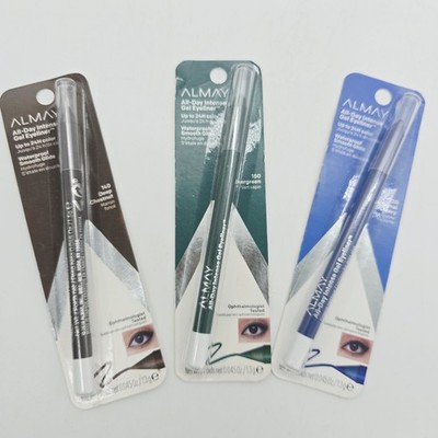 3x Almay All-Day Intense Waterproof Gel Eyeliners Deep Chestnut, Navy, Evergreen