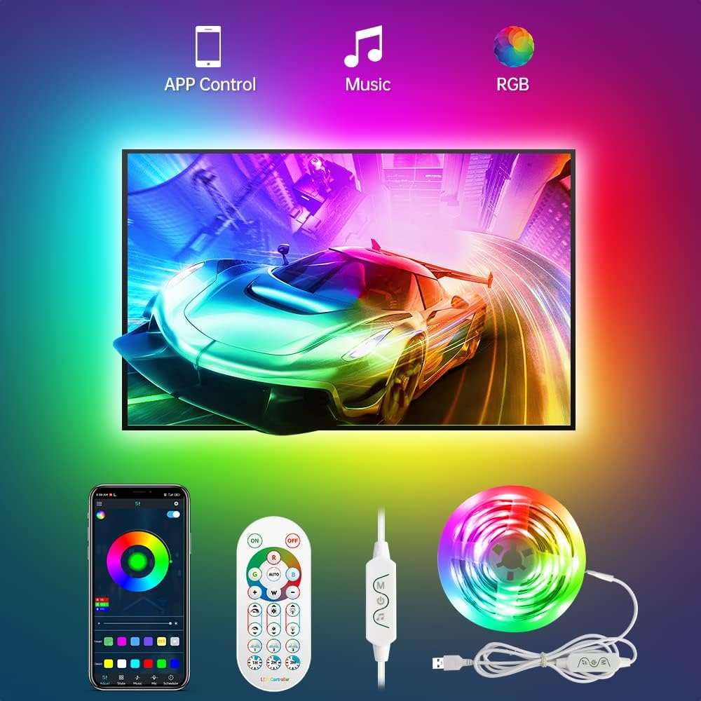 9.8ft RGB LED TV Backlight Strip for 32-60 Inch TVs with Rainbow Colors