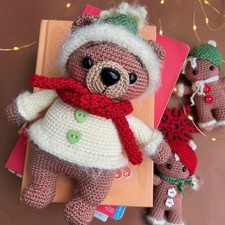 Crochet Christmas Bear, Handmade Crochet Amigurumi Doll Gift, Amigurumi Doll