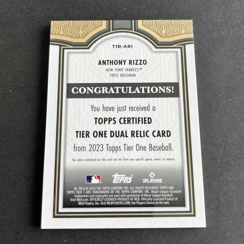 2023 Topps Tier One Relics Dual Patch Anthony Rizzo /25 New York Yankees - Image 2 of 2
