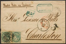 Cataluña. Histoire Postal. Sur 100 (2) . 1869. 200 Mile Vert, Deux Sellos. BAR