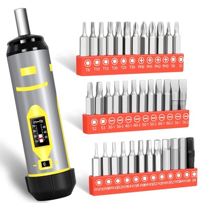 Torque Screwdriver Set 7.91 Nm (10-70 in-lbs) with 36 S2 Steel Bits, 1/4'' Soc...