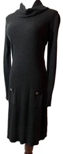 AB Studio Sweater Dress Women Sz M Stretch Acrylic Black L-Sleeve Cowl Neck NWT