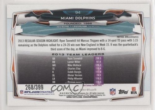 2014 Topps Military Camo /399 Miami Dolphins Team #94 - Zdjęcie 2 z 4