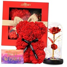 Flower Rose Bear for Mom,Perfect Birthday Romantic Gift for Wife Daughter Red1