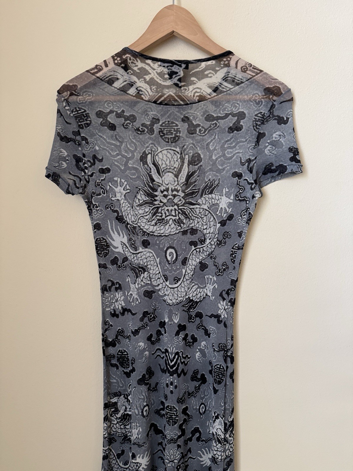 Vivienne Tam Dragon Dress Mesh 90s Vtg Grey Size 2 image 6