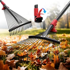 Adjustable Collapsible Leaf Rake with 70" Handle and Expandable Steel Head