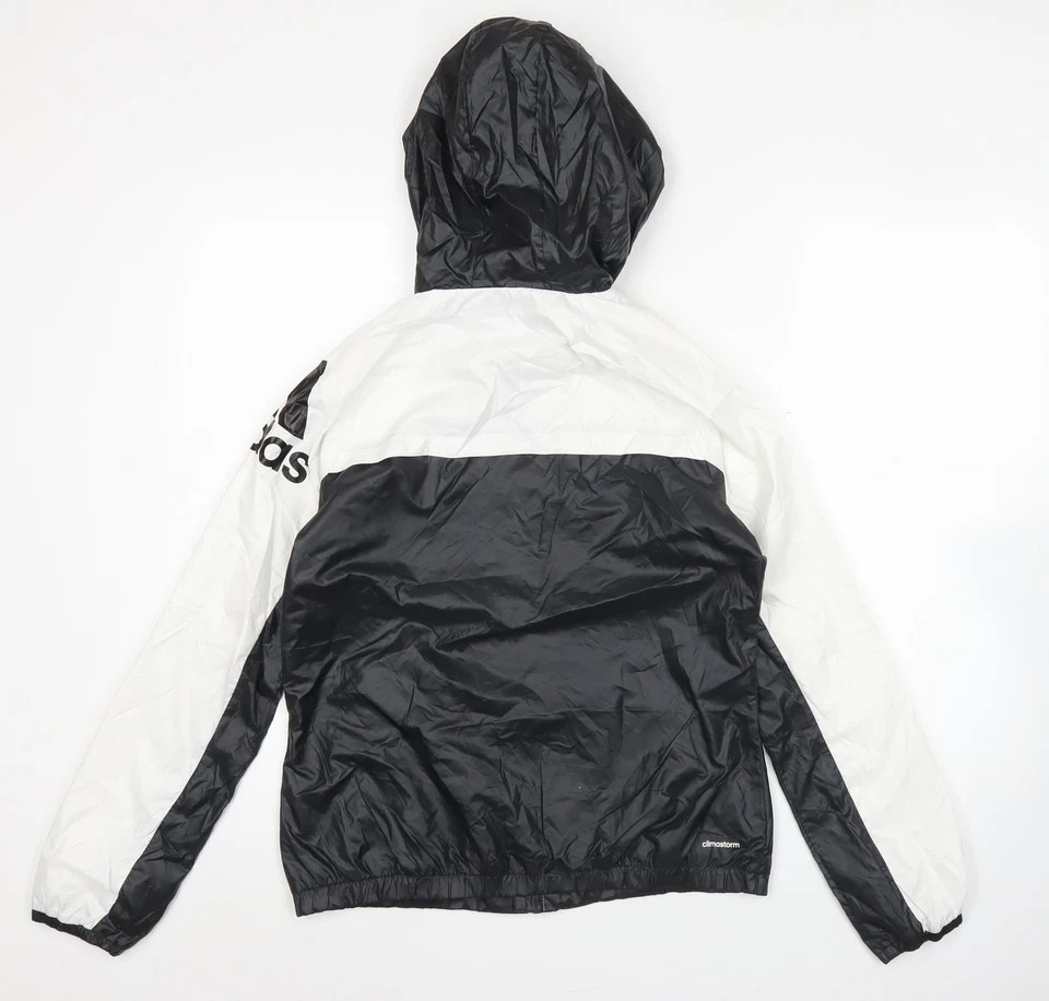 Adidas Womens Black White Size 12 Windbreaker Jacket Hooded — 第 3/4 张图片