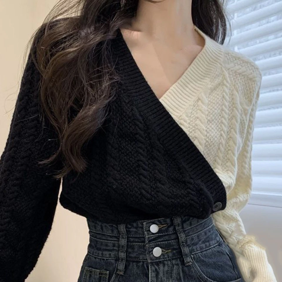 Unique 2015 Womens Contrast Color Casual Top with Long Sleeves and Buttons - Image 4 of 4