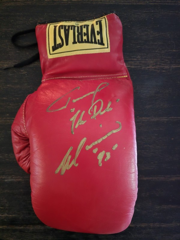 Tommy The Duke Morrison Signed Autographed Red Boxing Glove  Rocky V. WBO Champ
