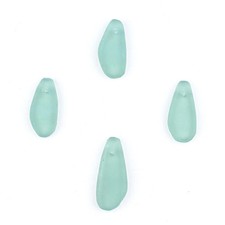 Green Aqua Teardrop Sea Glass Pendants Set of 4 Indonesia Large Hole