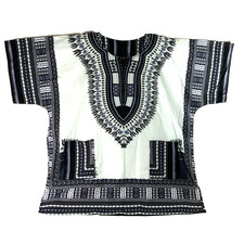 India Batik Unisex Afro Style White, Black, Purple Dashiki Shirt Size XXL