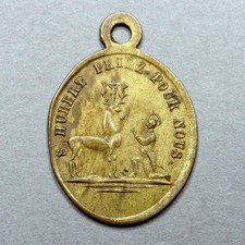 Saint Hubertus and Holy Spirit. Hubert. Antique Religious Pendant. Brass Medal.