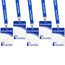 5 PCS Volunteer ID Badge Card Lanyard Clip Reusable Pass Plastic Name Tag